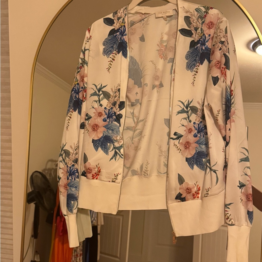Ted Baker Floral Bomber Jacket in Cream and Blue
